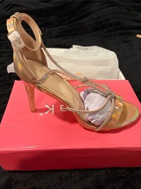 Gold Iridescent Strappy High Heel Sandals - Women size 10